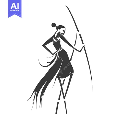 Stylized Silhouette of a Woman Holding a Spear
