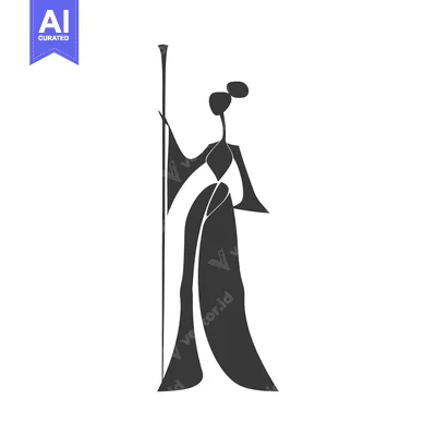 Stylized Silhouette of a Woman Holding a Staff