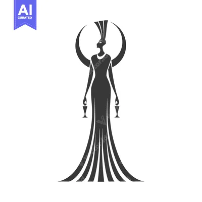 Stylized Silhouette of a Woman in a Dress Holding Cups