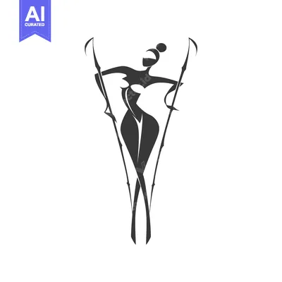 Stylized Silhouette of a Woman Skiing with Poles