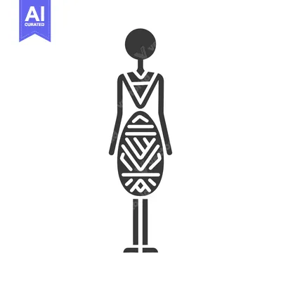 Stylized Silhouette of a Woman Wearing a Geometric Patterned Dress