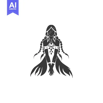 Stylized Silhouette of a Woman with Long Braids and Intricate Geometri