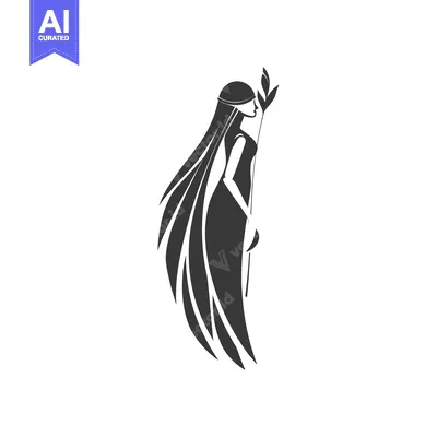 Stylized Silhouette of a Woman with Long Hair and a Branch