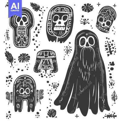 Stylized Skulls and Floral Motifs in a Black and White Design