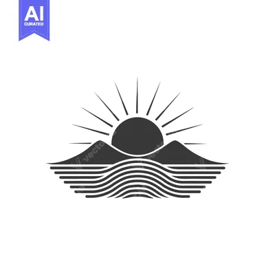 Stylized Sunset over a Mountain Range with Rippling Water