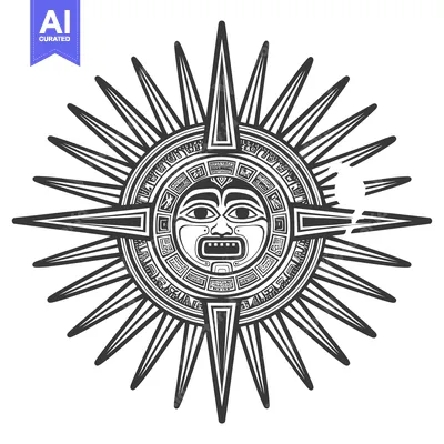 Stylized Sun with a Central Face and Geometric Patterns