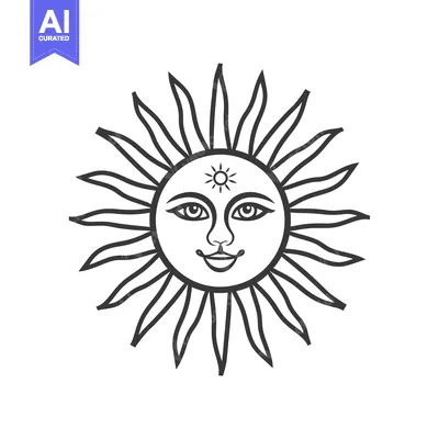 Stylized Sun with a Human Face and Rays