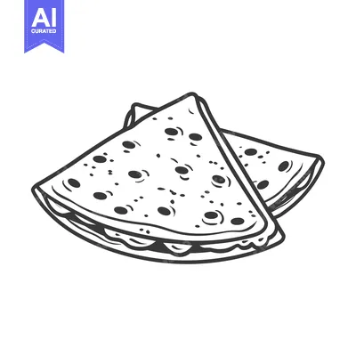 Aset desain premium: A Black and White Line Drawing of a Quesadilla