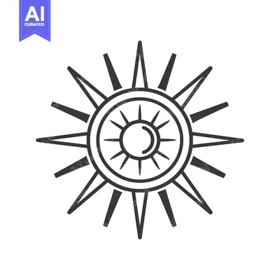 Stylized Sun with Circular Frame and Rays