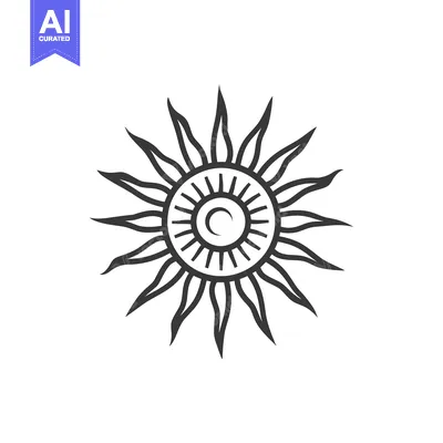 Stylized Sun with Crescent Moon Inside