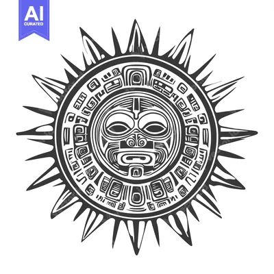 Stylized Sun with Tribal Mask Design