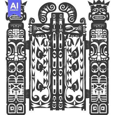Stylized Totem Poles with Geometric Patterns and Crowned Figures
