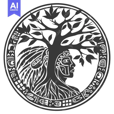 Stylized Tree of Life with Native American Features