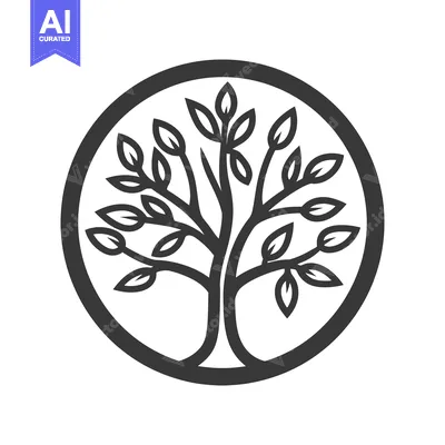 Aset desain premium: Stylized Tree with Circle and Leaves