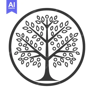 Aset desain premium: Stylized Tree with Circular Border and Fruits