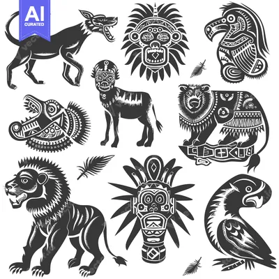 Stylized Tribal Animal and Mask Illustrations