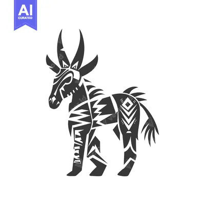 Aset desain premium: Stylized Tribal Animal with Geometric Patterns