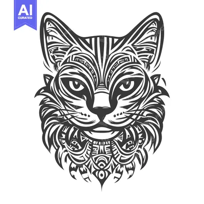 Aset premium populer: Stylized Tribal Design of a Cat's Head