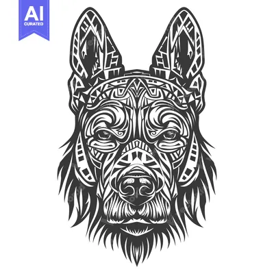 Stylized Tribal German Shepherd Dog Head Illustration