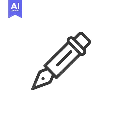 Aset desain premium: Minimalist Fountain Pen Icon: Elegant Writing Tool Symbol on White Bac