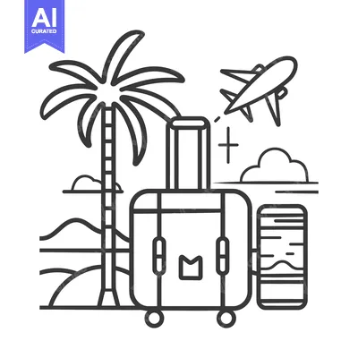 Premium design asset: Suitcase, Palm Tree, Airplane, and Boarding Pass Illustration