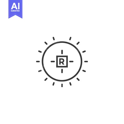 Aset desain premium: Sunburst Icon with a Square R inside a Circle