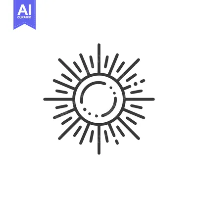 Minimalist Sun Icon with Radiating Rays and Dotted Accents on White
