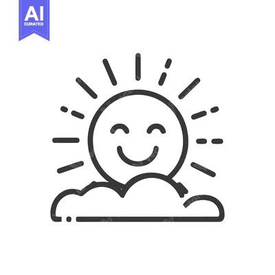 Smiling Sun Behind Cloud Icon, Minimalist Line Art, Weather Symbol