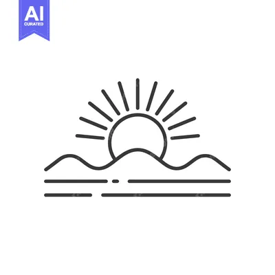 Aset desain premium: Sunrise over a mountain range with three horizontal lines below
