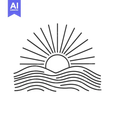 Premium design asset: Sun Setting Over Wavy Lines, Minimalist Line Art