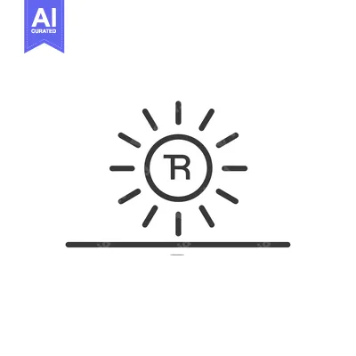 Aset desain premium: Sun with Letter R Inside Circle and Line Below