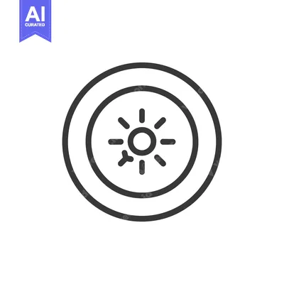 Premium design asset: Sun with rays within a double circle outline