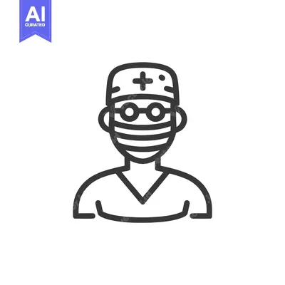 Surgeon Icon: Medical Professional in Mask and Cap with Cross Symbol