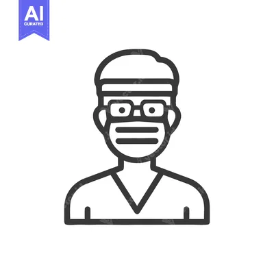 Aset premium populer: Minimalist Icon: Doctor with Mask and Glasses, Healthcare Professional