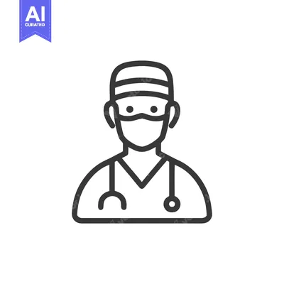 Minimalist Doctor Icon: Surgeon with Mask and Stethoscope Outline