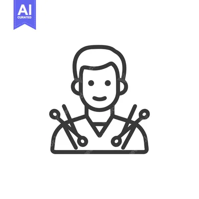 Aset desain premium: Acupuncture Practitioner Icon: Smiling Man with Needles, Line Art