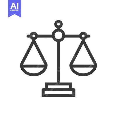 Premium design asset: A black and white line drawing of a scale with two pans