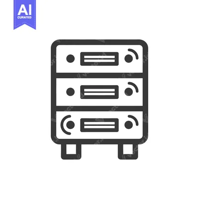 A black and white line drawing of a server rack with three shelves and