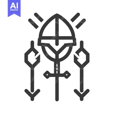 Aset desain premium: Sword, Helmet and Arrows Pointing Downward