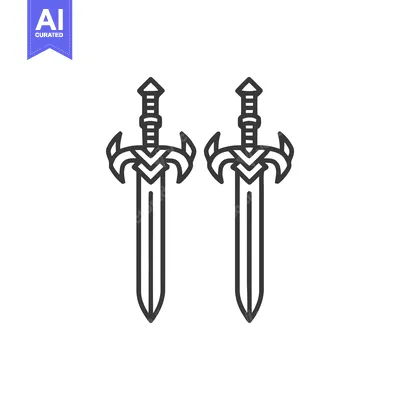 Twin Swords: Symmetrical Line Art of Fantasy Blades on White Backgroun