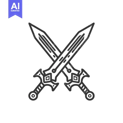 Crossed Swords Icon: Minimalist Design, Medieval Weaponry, Gray Scale