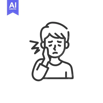 Aset desain premium: Line Art: Man Suffering from Toothache, Holding Cheek in Pain