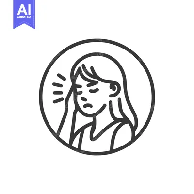 Headache Icon: Woman with Pain, Stress, and Health Issues in Circle