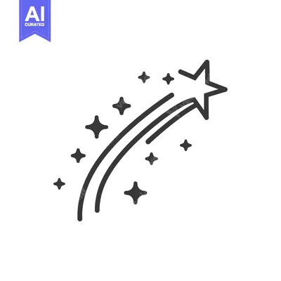 Aset desain premium: A Black and White Line Drawing of a Shooting Star with a Tail