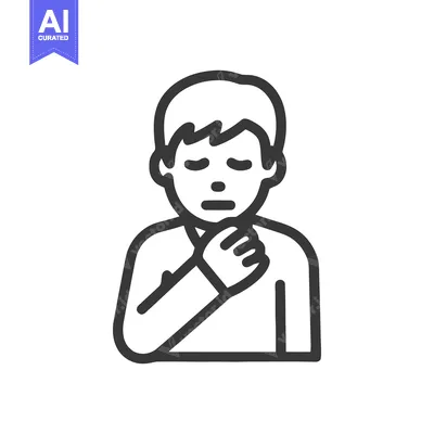 Sore Throat Icon: Man with Hand on Neck, Outline Style