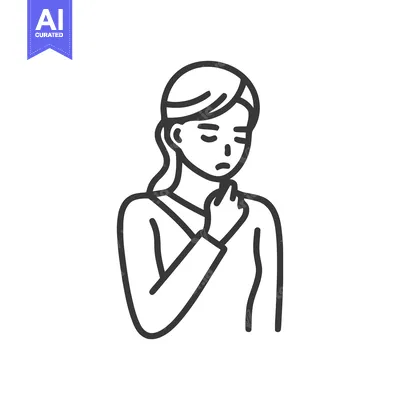 Sore Throat Woman Line Art: Illness, Discomfort, and Health Concern