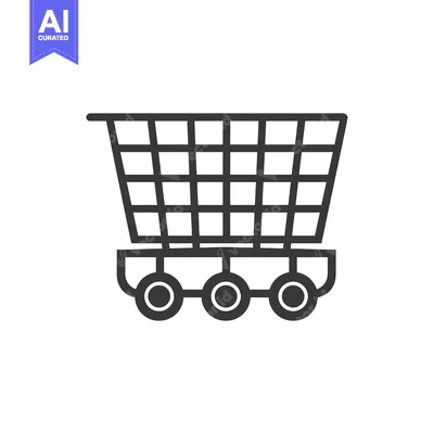 A black and white line drawing of a shopping cart