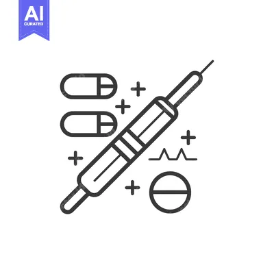 Syringe and Pills with Plus Signs and EKG Line