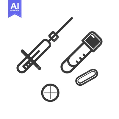 Syringe, Test Tube, Blood Sample and Target Icon Set