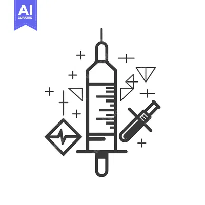 Syringe, Test Tube, Heartbeat, Plus Signs, and Triangles